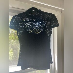 Lulu’s Black Sheer Lace Short Sleeve Top